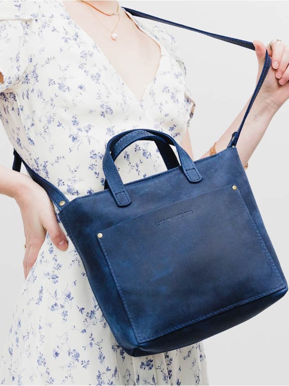 Portland Leather Goods Mini Crossbody Tote Bag Deep Blue